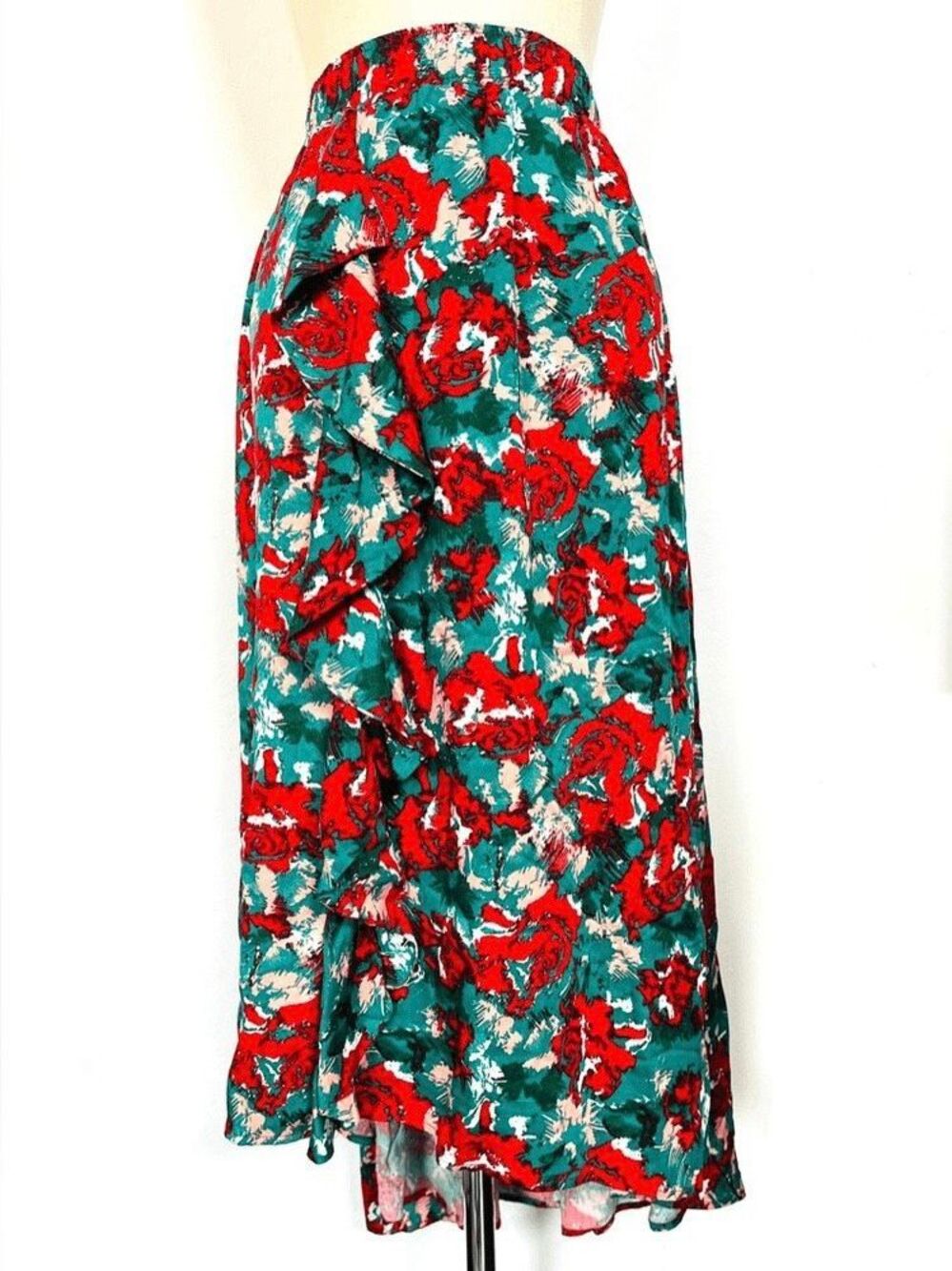 NEW Anthropologie Porridge Miley Red Green Ruffle High Low Skirt Womens XS - Picture 5 of 7